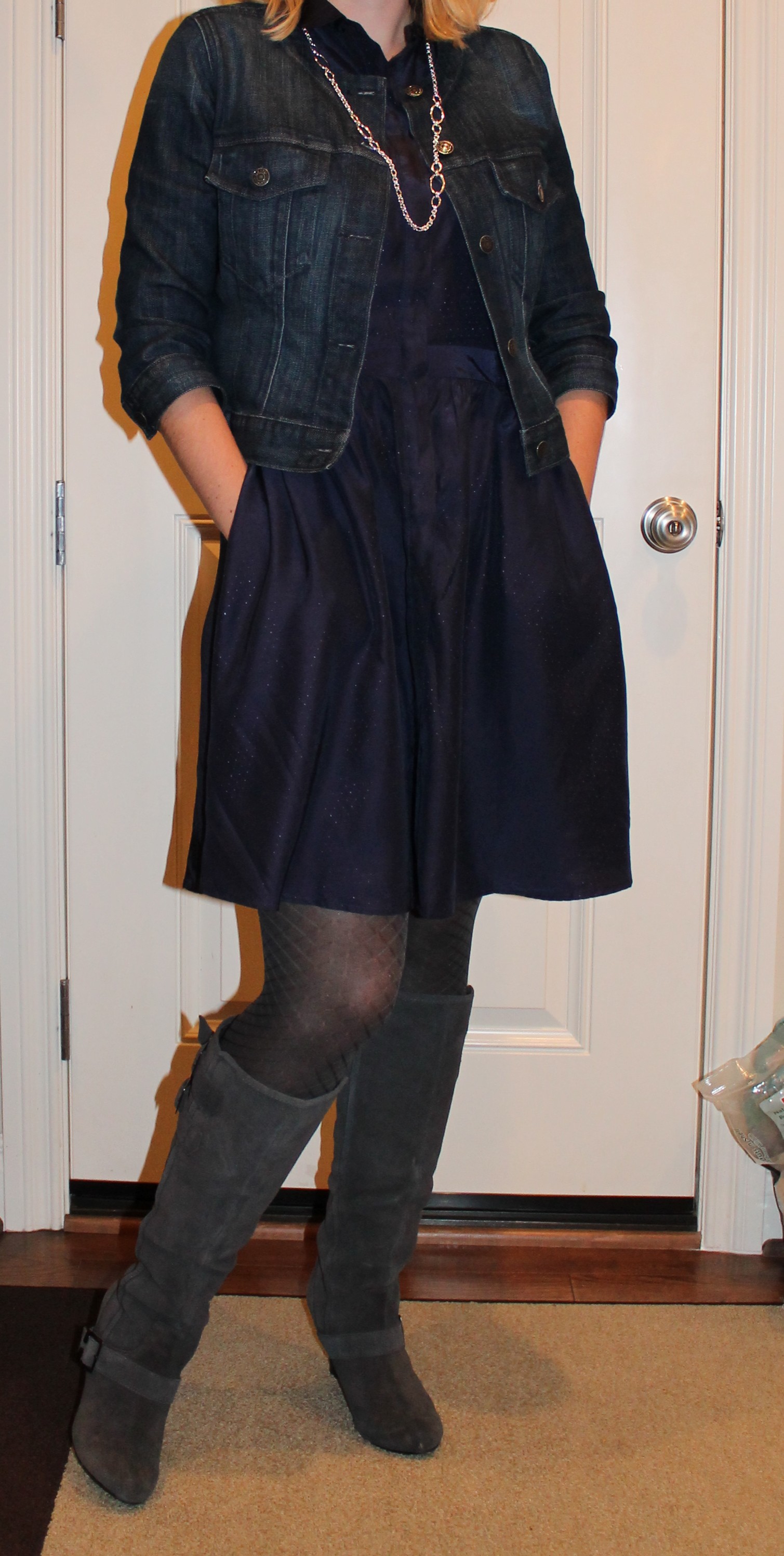 Navy Dress and Tights